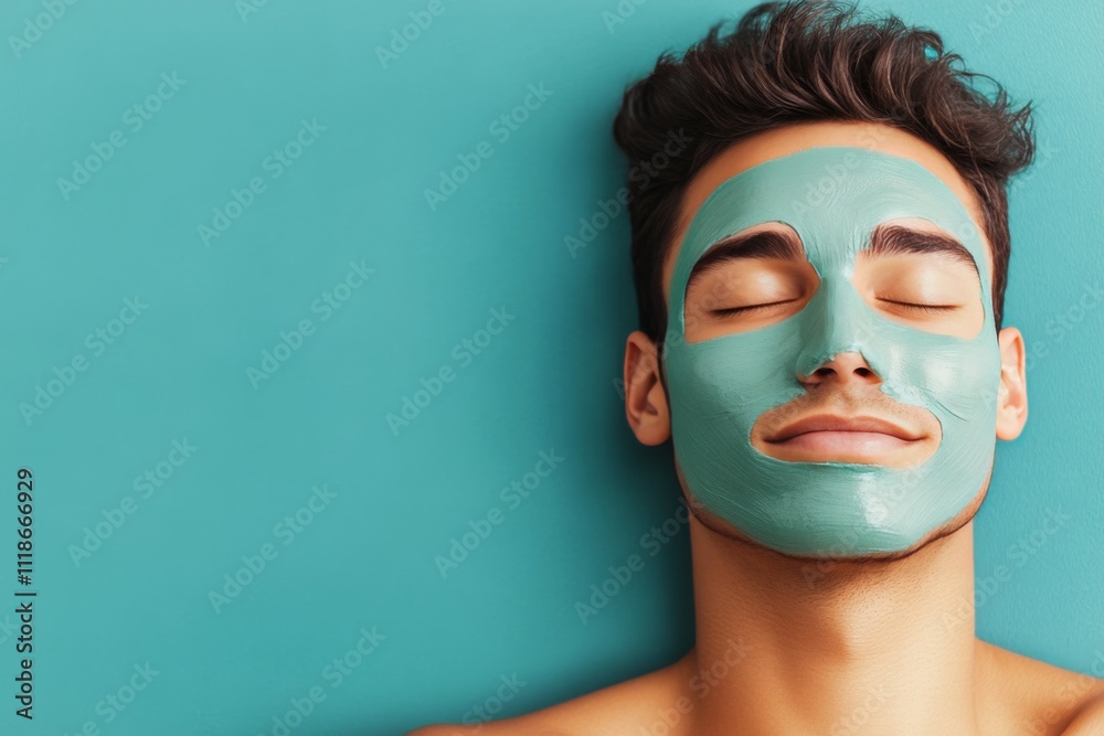Man relaxing with a green face mask in a tranquil indoor setting Man relaxing with a green face mask in a tranquil indoor setting