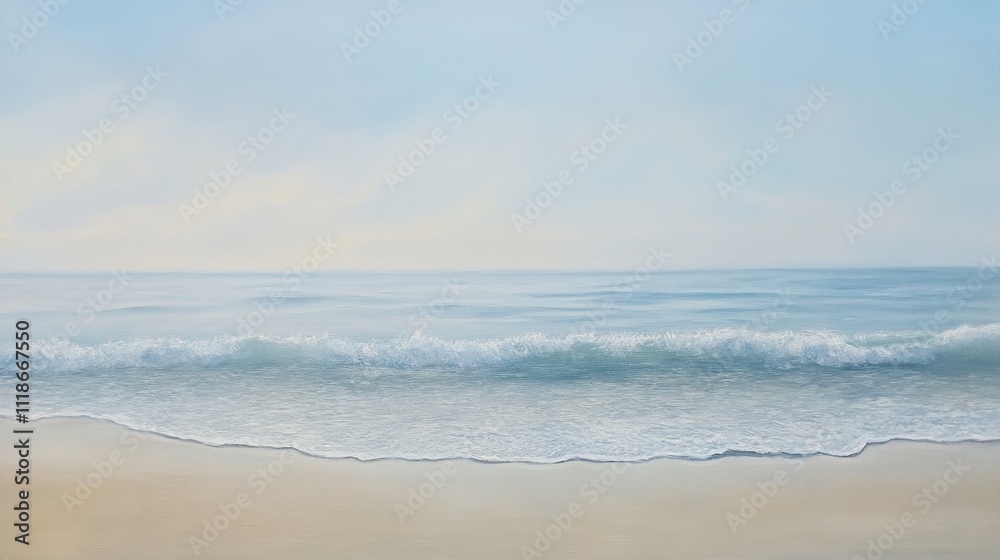 Fototapeta premium Tranquil beach with gentle waves and misty horizon