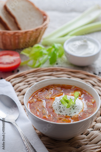 Soup borscht with sour cream