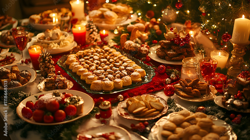 A table filled with Christmas desserts and treats A table filled with Christmas desserts and treats