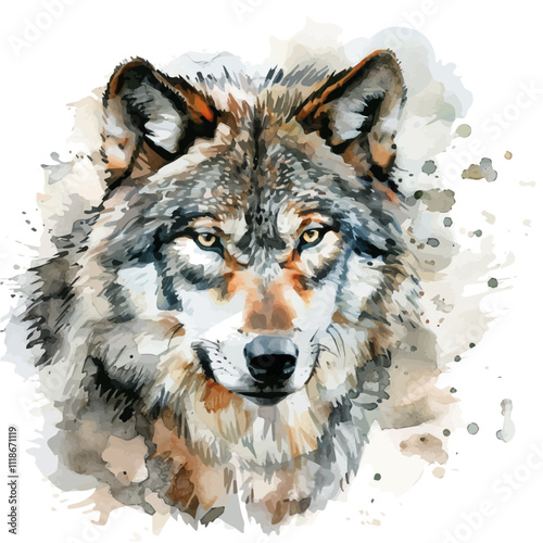 A watercolor painting of a Wolf, isolated on a white background. Wolf vector.