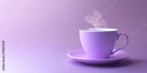 Lavender Cup with Ethereal Steam on Saucer, Purple Gradient Background for a Serene Look photo