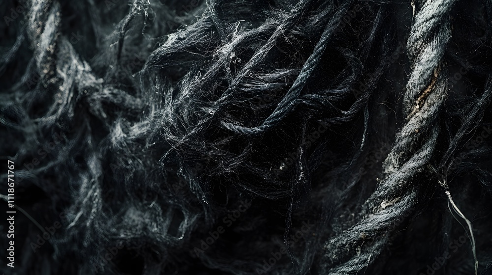Fototapeta premium Close-up of an old, frayed rope with texture and detail, symbolizing strength or wood carving