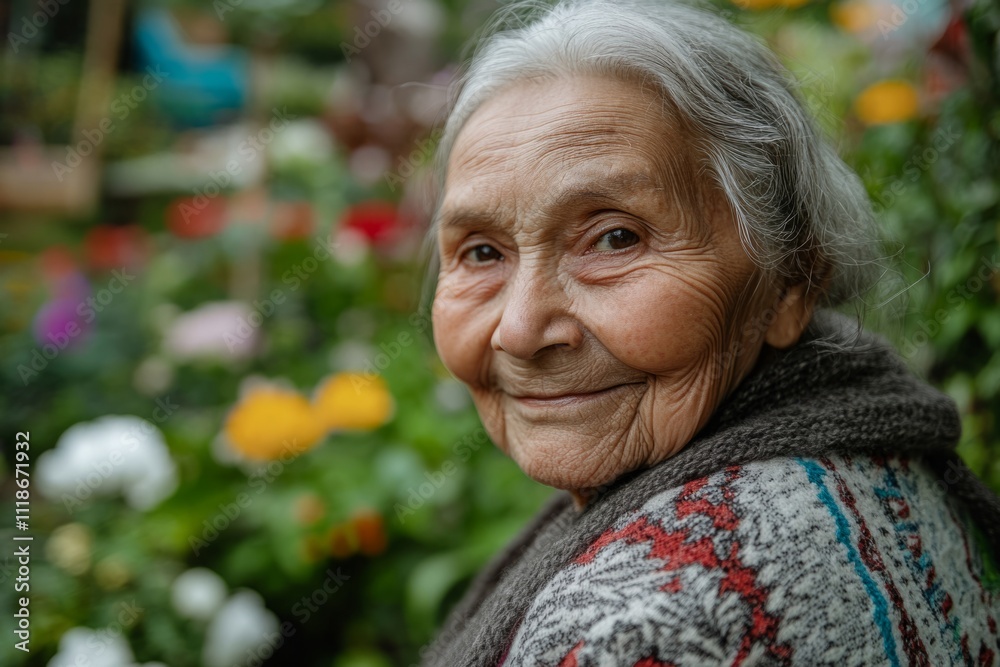 An elderly woman smiles warmly in a beautiful garden filled with colorful flowers. The image evokes feelings of nostalgia and joy. It captures the essence of simple moments. Generative AI An elderly woman smiles warmly in a beautiful garden filled with colorful flowers. The image evokes feelings of nostalgia and joy. It captures the essence of simple moments. Generative AI