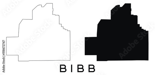 Bibb map outline and black silhouette vector
