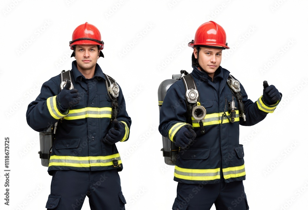 two workers in red uniform two workers in red uniform