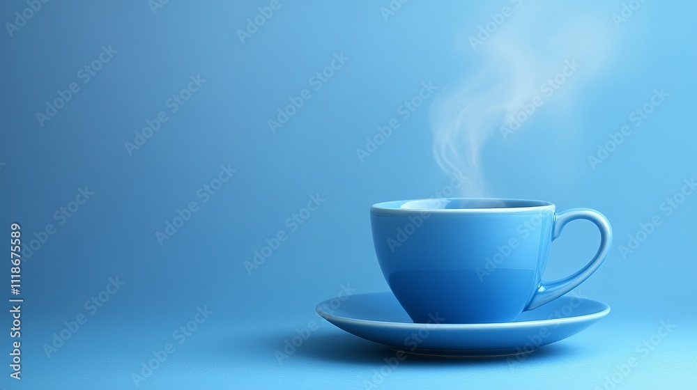 custom made wallpaper toronto digitalBlue Ceramic Cup with Steam on Saucer, Gradient Blue Background