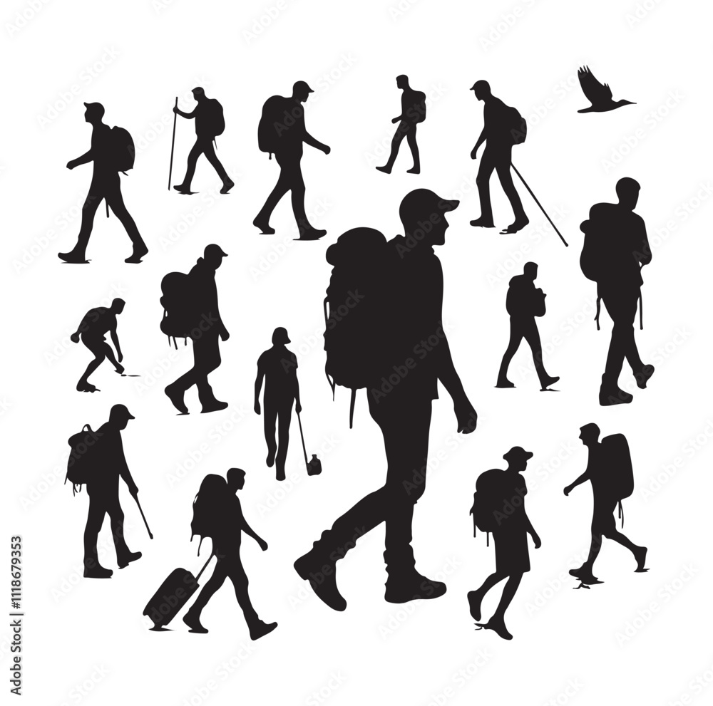 Obraz premium Traveler with Suitcase silhouette silhouette vector illustration