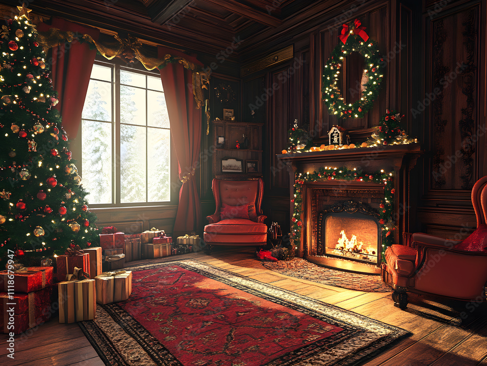 Fototapeta premium Festive Christmas New Year concept background. Neural network AI generated art