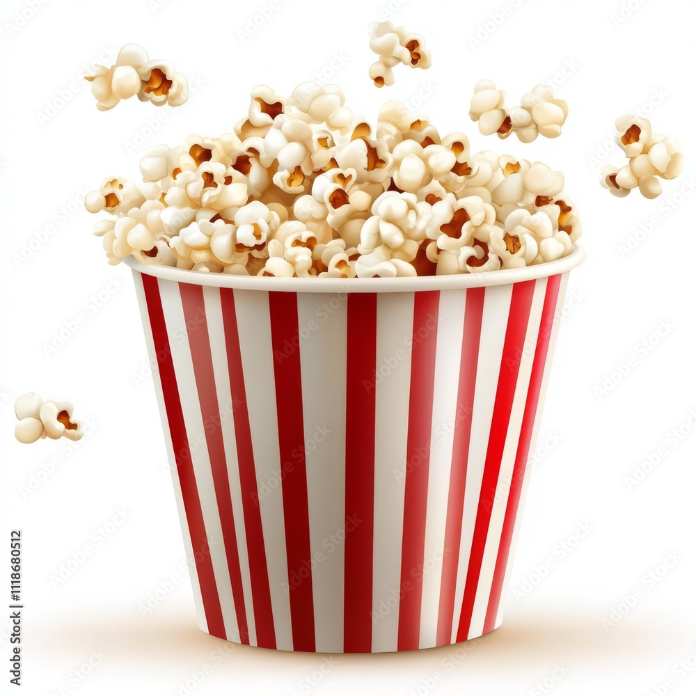 Buttery popcorn overflowing a striped bucket. Buttery popcorn overflowing a striped bucket.
