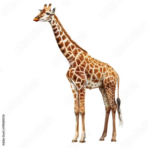 A watercolor illustration of a Giraffe, isolated on a white background. Giraffe vector.