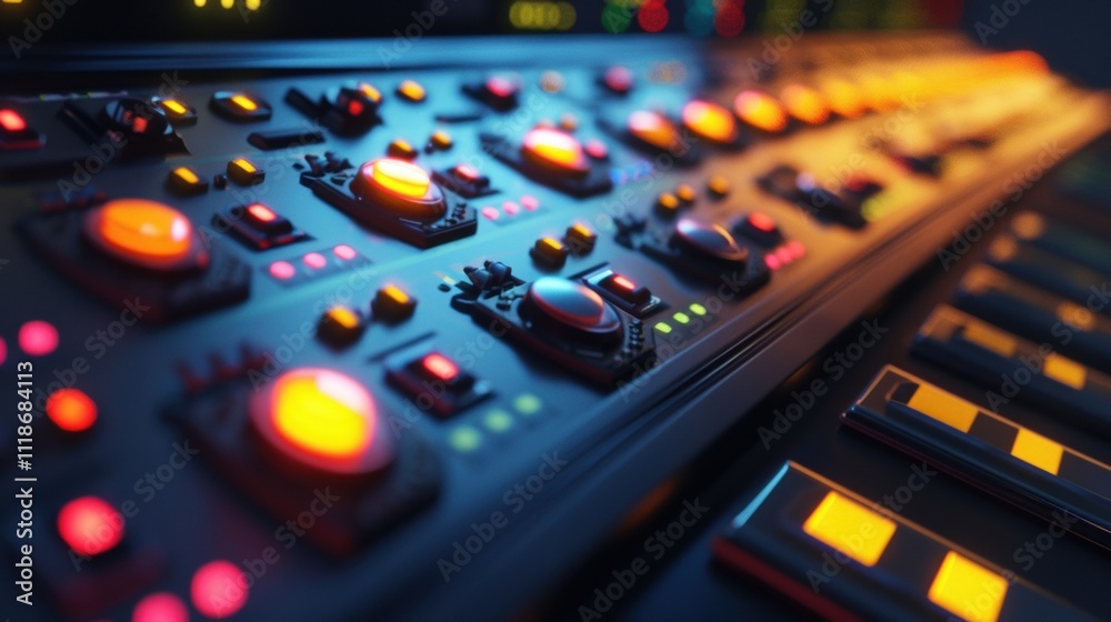 A series of LED lights on a control panel each one representing a different aspect of the realtime alert system. A series of LED lights on a control panel each one representing a different aspect of the realtime alert system.