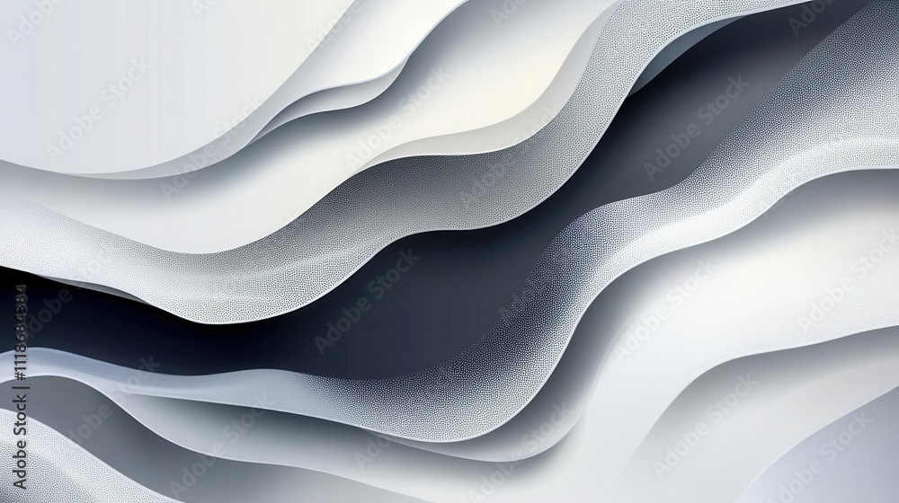 Fototapeta premium Abstract wavy design in shades of gray and white, creating a smooth, flowing visual effect.