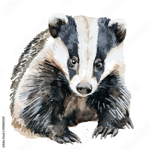 A watercolor vector of a Badger, isolated on a white background. Badger vector.