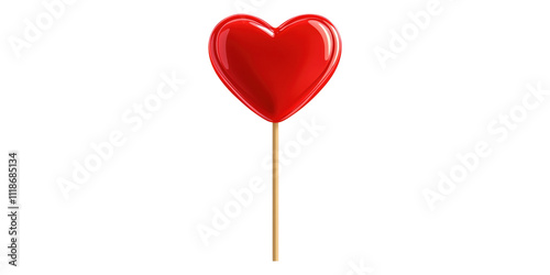 Red heart-shaped lollipop isolated on transparent background