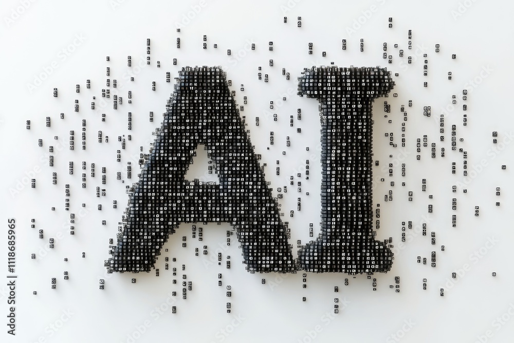 Artificial intelligence ai symbol emerging from binary code data Artificial intelligence ai symbol emerging from binary code data