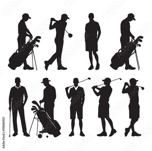 golf player set silhouette vector illustration