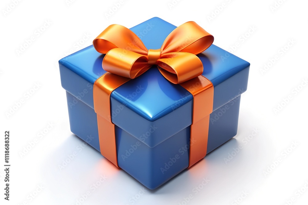 blue gift box with orange ribbon 3d render icon isolated on White background blue gift box with orange ribbon 3d render icon isolated on White background