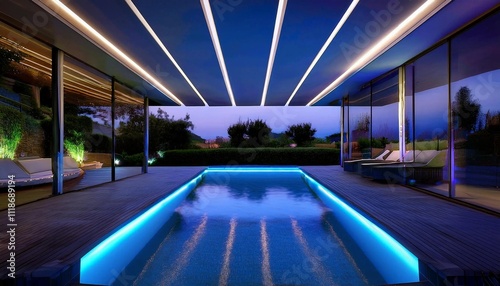 A futuristic designed pool with changing led lights