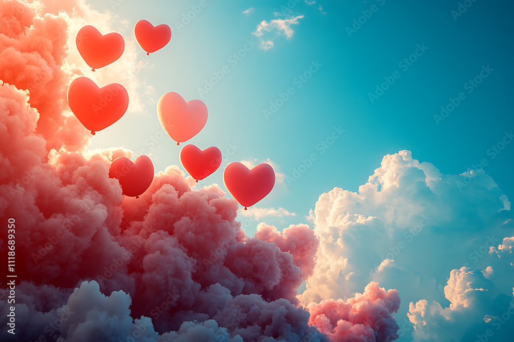 A Valentine’s Day design featuring heart-shaped balloons floating in a serene blue sky, symbolizing love, joy, and celebration of romance.
A Valentine’s Day design featuring heart-shaped balloons floating in a serene blue sky, symbolizing love, joy, and celebration of romance.