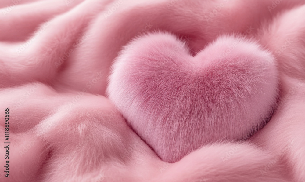 Bright pink fur heart on a pastel pink soft plush abstract background. Bright pink fur heart on a pastel pink soft plush abstract background.