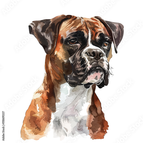 A watercolor vector of a Boxer, isolated on a white background. Boxer vector.