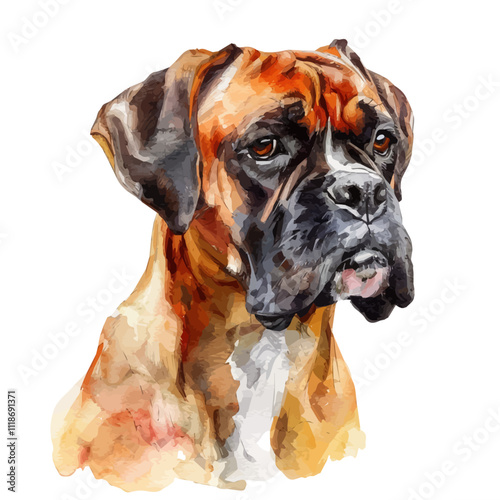A watercolor painting of a Boxer, isolated on a white background. Boxer vector.