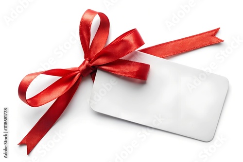 blank white gift tag with ribbon isolated on White background
