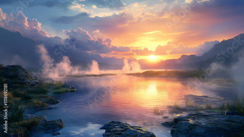 Serene Landscape of a Lake at Sunset Illustrating Natural Evaporation