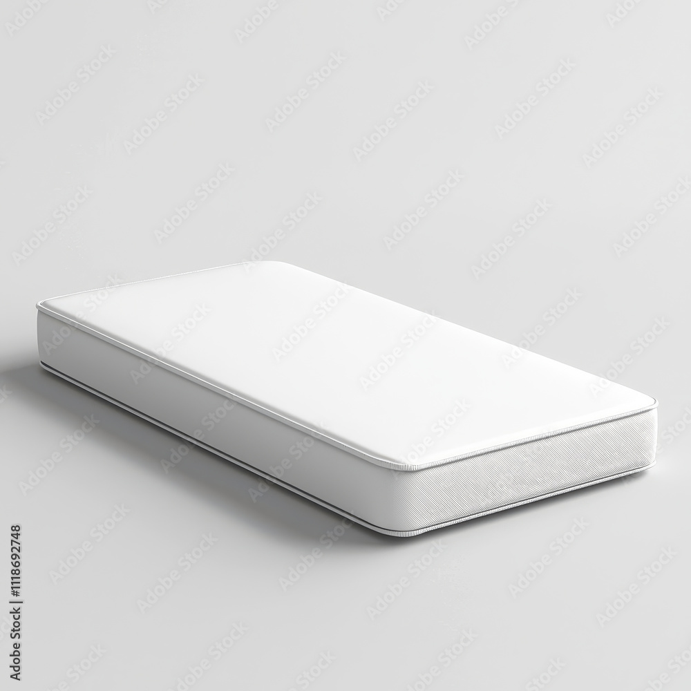 minimalist top down view of sleek, ultra thin white mattress with clean edges, placed on plain light gray background, emphasizing simplicity and modern design minimalist top down view of sleek, ultra thin white mattress with clean edges, placed on plain light gray background, emphasizing simplicity and modern design
