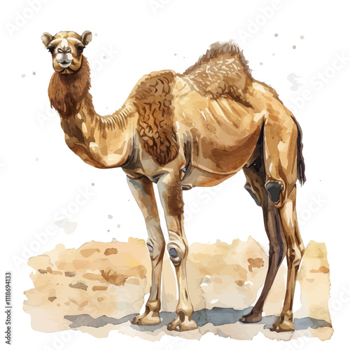 A watercolor of a Camel, isolated on a white background. Camel vector.