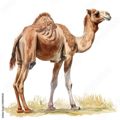 A watercolor vector of a Camel, isolated on a white background. Camel vector.