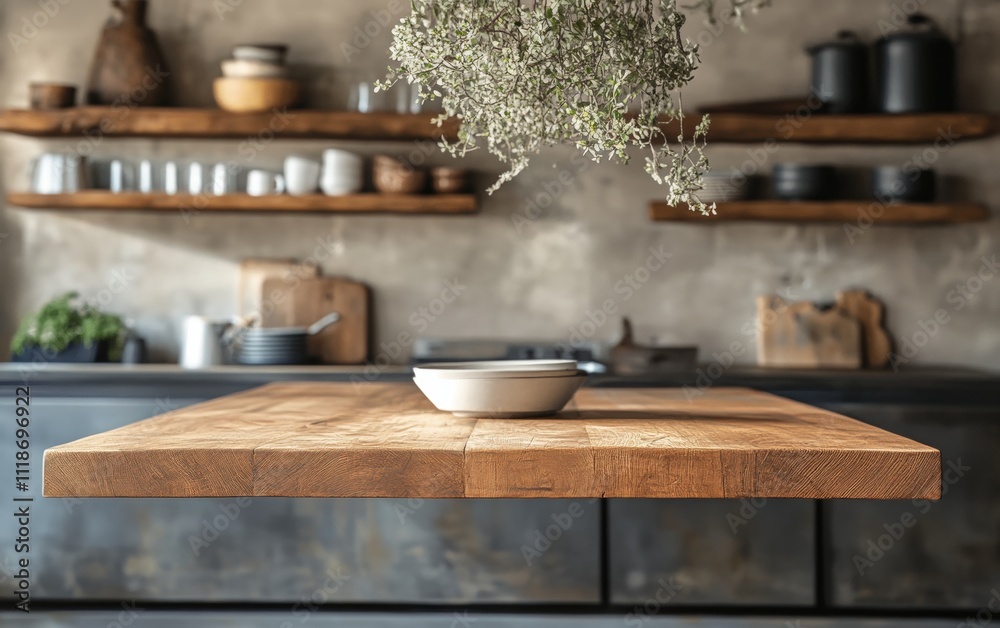 Flying wooden dining tables with vibrant textures and dynamic motion, set in a rustic farmhouse kitchen background Flying wooden dining tables with vibrant textures and dynamic motion, set in a rustic farmhouse kitchen background