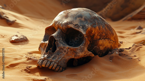 A skull lying on the desert sand. photo