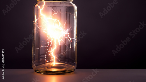 A jar containing lightning on isolated background