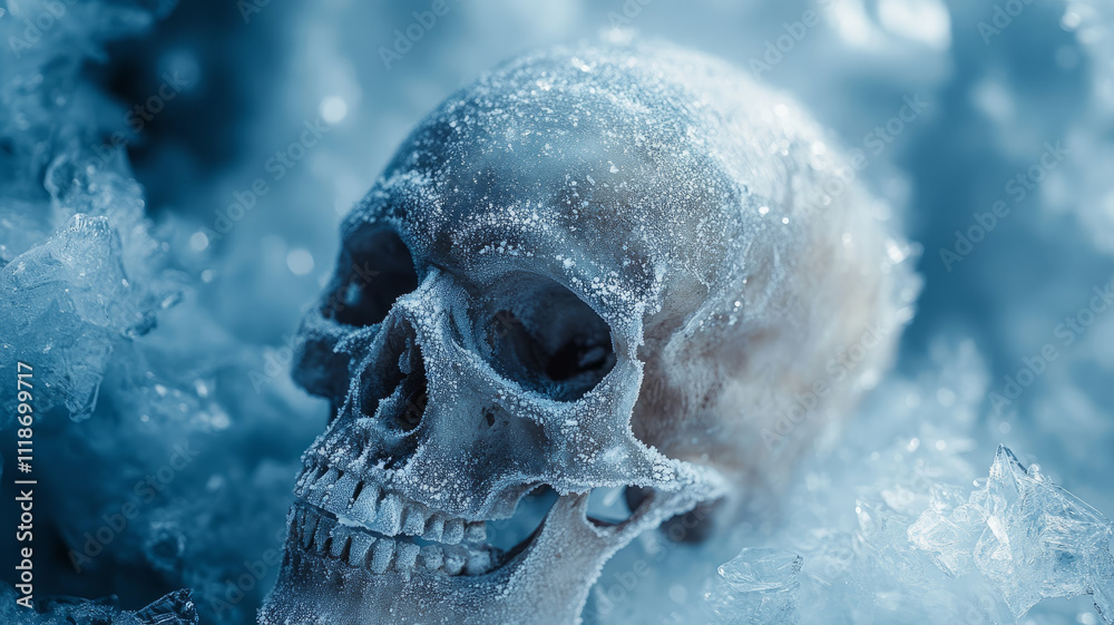 Frozen skull surrounded by icy textures. Frozen skull surrounded by icy textures.