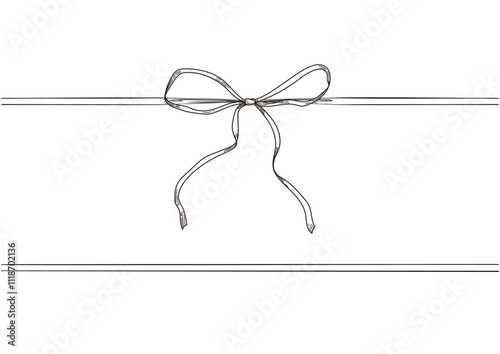 Set of long  bow and ribbon. Hand drawn vintage line art. Ink sketched vector illustration. 
