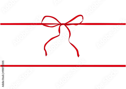 Vintage style decorated long red bow and ribbon. Hand drawn vintage line art vector illustration. 