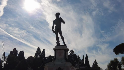 Florence, Italy, November 5, 2024: Piazzale Michelangelo, Monument and souvenir.