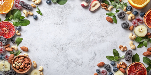 Wallpaper Mural A vibrant composition of dried fruits and nuts trail mix, featuring an assortment of natural, healthy ingredients like almonds, raisins, cashews, and cranberries, set against a textured background Torontodigital.ca