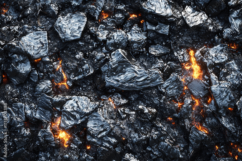Lava rock formation with glowing magma in an active volcanic area Lava rock formation with glowing magma in an active volcanic area