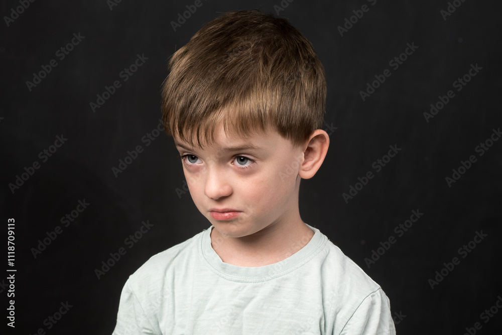 custom made wallpaper toronto digitalA child with short brown hair and a light shirt is photographed against a dark backdrop. The contrast highlights the child's features and the simplicity of the scene