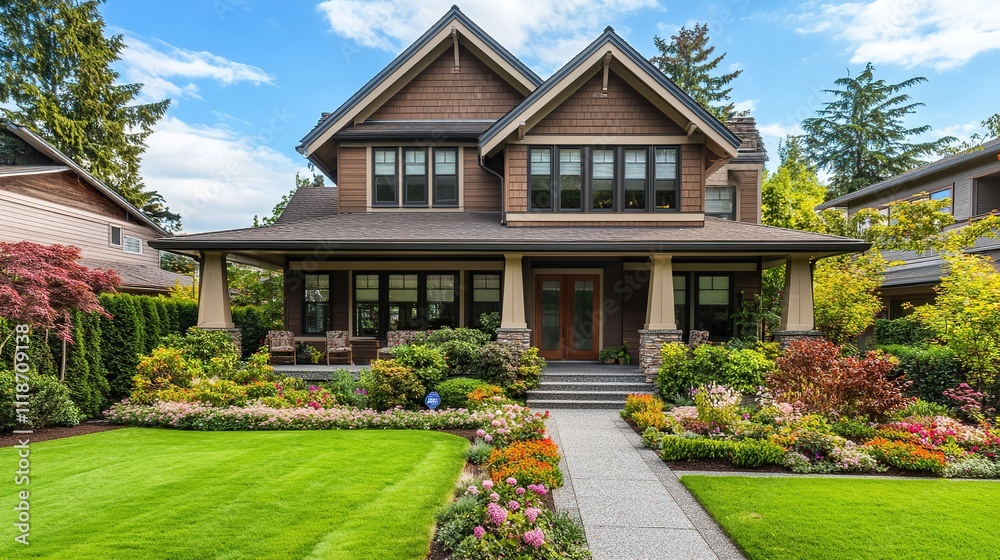 A beige siding house exterior with white trim, showcasing a timeless and elegant design, perfect for architectural and real estate visuals. A beige siding house exterior with white trim, showcasing a timeless and elegant design, perfect for architectural and real estate visuals.