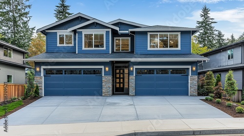A beige siding house exterior with white trim, showcasing a timeless and elegant design, perfect for architectural and real estate visuals.