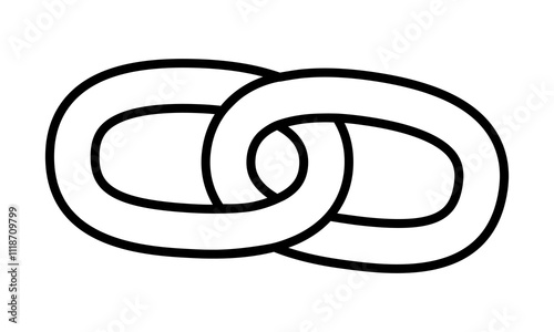 Hand drawn cute outline illustration of two connected links. Flat vector chain in line art doodle. Slavery or habit icon or print. Network connection concept. Url hyperlink. Cooperation sign. Isolated