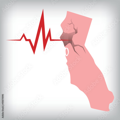 Earthquake, tsunami warning in California, USA. earthquake line and radial lines on the USA map