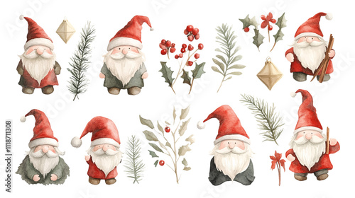 Set Gnomes Hello Fall Autumn Pumpkin and winter leaves Elements Watercolor Vector File , Clipart Cute cartoon style For banner, poster, card, t shirt, sticker.