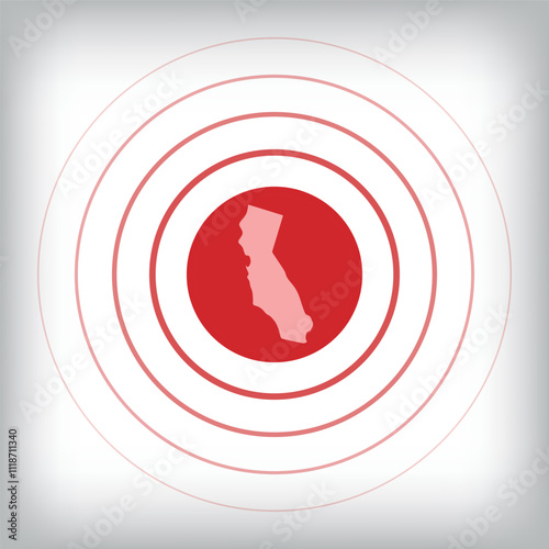 Earthquake, tsunami warning in California, USA. earthquake line and radial lines on the USA map