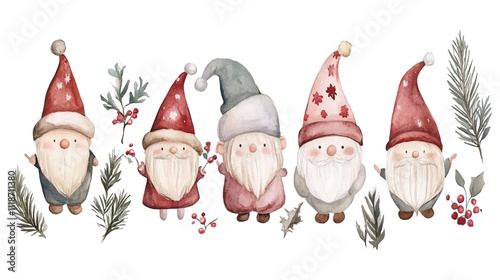 Set Gnomes Hello Fall Autumn Pumpkin and winter leaves Elements Watercolor Vector File , Clipart Cute cartoon style For banner, poster, card, t shirt, sticker.