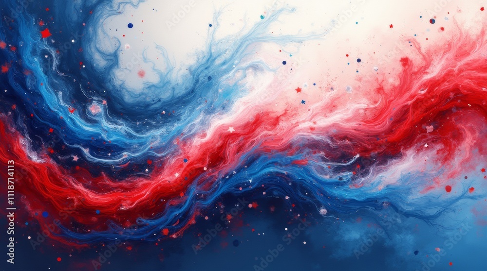 A vibrant abstract composition featuring swirling patterns of red, white, and blue colors, evoking a sense of patriotism and celebration, perfect for a festive background. A vibrant abstract composition featuring swirling patterns of red, white, and blue colors, evoking a sense of patriotism and celebration, perfect for a festive background.